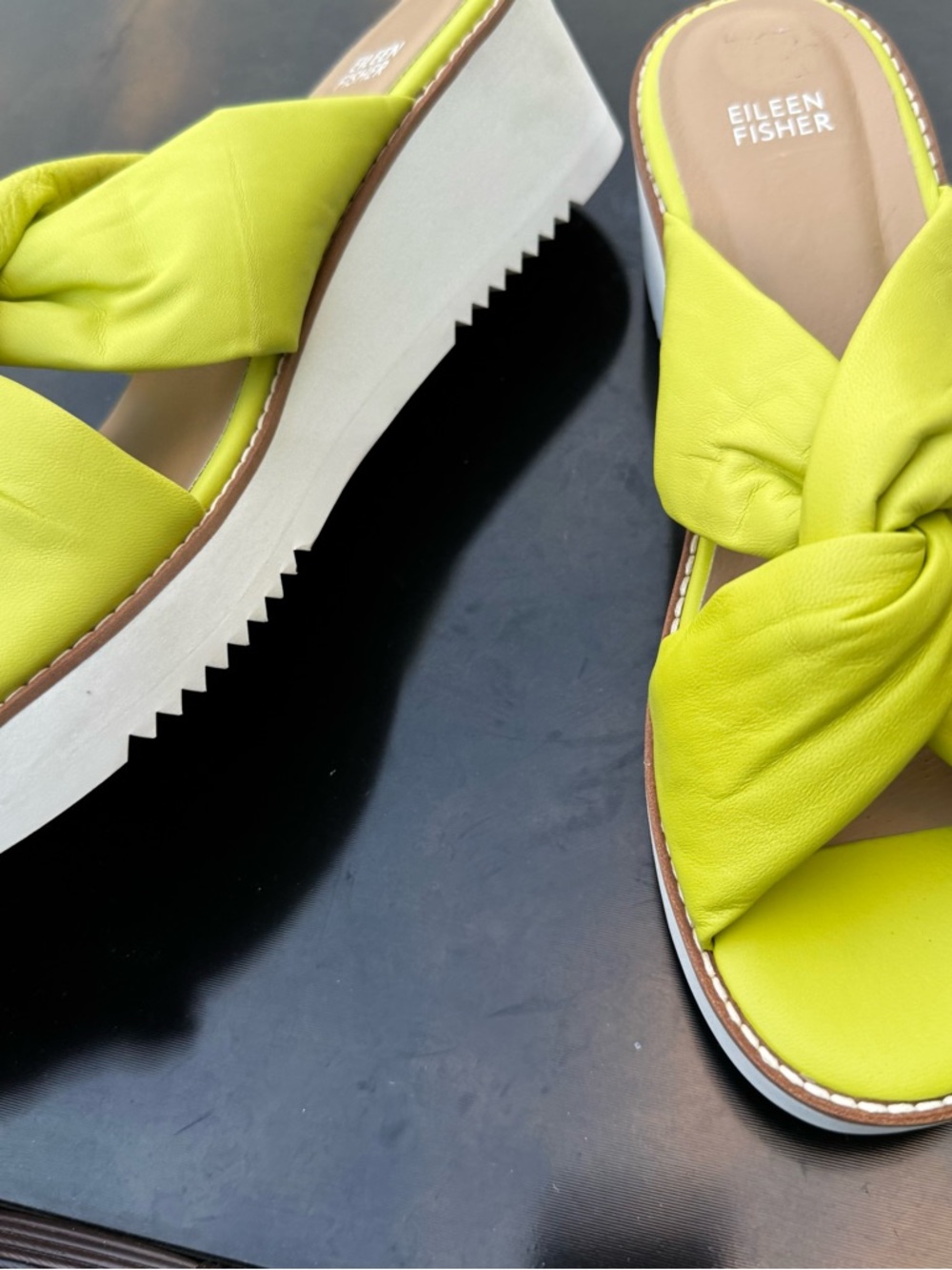 Eileen Fisher Bene Citrus Nappa Wedge Sandals - Picture 3 of 9